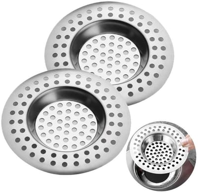 Set van 2 roestvrijstalen afvoerdeksels (7,5 x 7,5 cm) voor keuken- en badkamergootstenen, voorkomt verstopping.