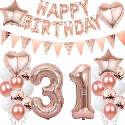 31ste verjaardag ballonnen decoratieset - folieballonnen roségoud - nummer 31 - perfecte feestversiering - ShopVlot