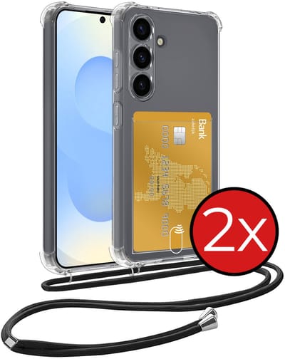 Hoesje Geschikt voor Samsung S25 FE Hoesje Met Telefoonkoord en Pasjeshouder Siliconen - Hoes Geschikt voor Samsung Galaxy S25 FE Hoesje Met Kaarthouder Shock Proof Case - Transparant - 2 PACK