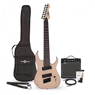 Harlem S 8-snarige Fanned Fret gitaar + 15W Versterkerpakket, Naturel