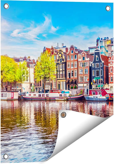 Gards Tuinposter Amsterdamse Huisjes aan het Water - 40x50 cm - Tuindoek - Tuindecoratie - Wanddecoratie buiten - Tuinschilderij