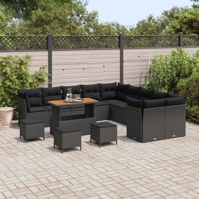 vidaXL - Tuinbank - Set - 14 - st - Zwart - poly - rattan