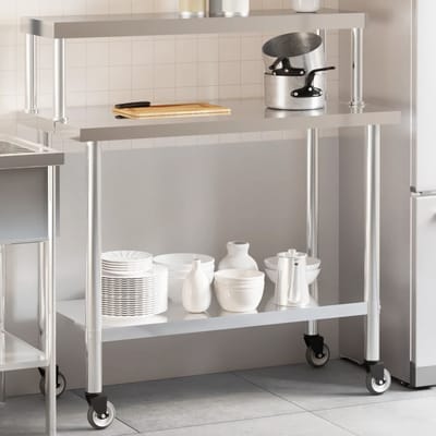 vidaXL Keukenwerktafel met bovenschap 110x55x120 cm roestvrij staal