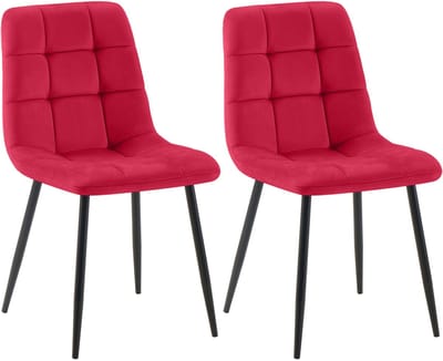 CLP Tilde Set van 2 eetkamerstoelen - Zonder armleuning - Industrieel - Fluweel/rood