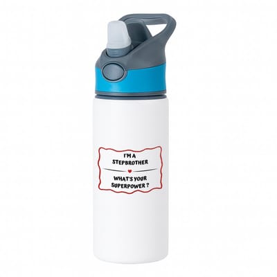 Hacebo® - I'm a stepbrother what's your superpower? waterfles met rietje blauw - Broer - super stiefbroer - verjaardag - cadeautje voor broer - broer artikelen - kado - geschenk - water fles - 650ML