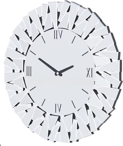 Ronde Wandklok 80 cm - Grote Luxe Wandklok - 3D Spiegel Design - Afgeschuinde Glazen Rand - Zilverkleurig - Modern & Stijlvol