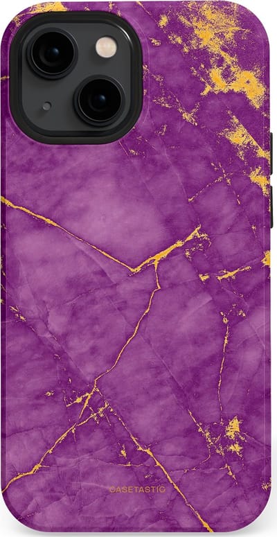 Casetastic hoesje geschikt voor Apple iPhone 13 mini - MagSafe - Dubbellaagse bescherming - Paarse Marmer - Fashion Case - Lavendel Goud