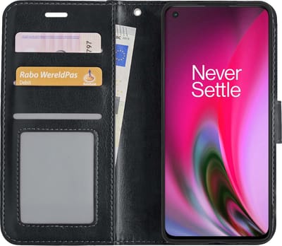 Hoesje Met Pasjeshouder - Geschikt voor OnePlus Nord 2 - Luxe Bookcase Portemonee - Flip Case - Kunstleer Book Case - Flipcase - Book Cover - Walletcase - Portemonneehoes - Zwart