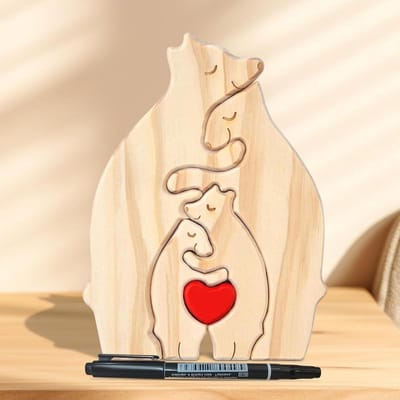 Houten kunstpuzzel van de berenfamilie, berenfamilie, gepersonaliseerde berenfamilie, kunstpuzzel, houten familiepuzzel voor mama, papa, familie, aandenken geschenken (4 stuks)