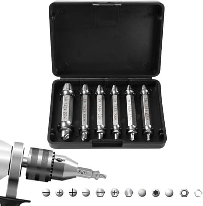 Schroef Verwijder Set - Gebroken Bouten Tool - Beschadigde Schroeven Repareren - 6 Delig S2 Staal - 5 Maten - Zilverkleurig