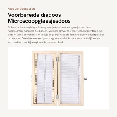 Dailygoods- Diadoos Houten Opbergdoos - Voorbereide Objectglaasjes - Metalen Gesp - Grote Capaciteit - 50 Plakjes - Handgemaakt Massief Hout - Objectglaasjesdoos