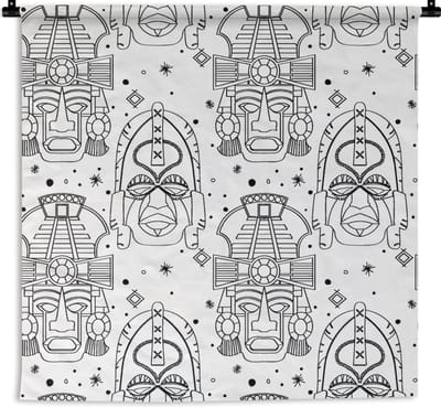 Wandkleed - Wanddoek - Inca - Rituelen - Maskers - Patroon - 90x90 cm - Wandtapijt