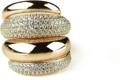 Brede zilveren ring roos goud verguld gezet met cubic zirkonia
