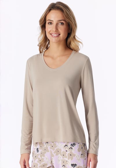 Shirt met lange mouwen en v-hals, kleur: bright taupe - Mix+ Relax 34