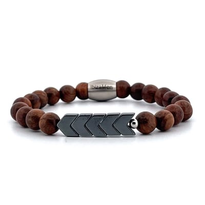 IbizaMen KIDS - jongens armband - robles hout - hematiet pijlen - 6mm - 15cm