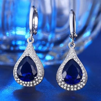 Boucles d'oreilles pendantes en argent sterling 925 avec saphir brillant et zircon pour femmes, bijoux en argent, vente en gros blue