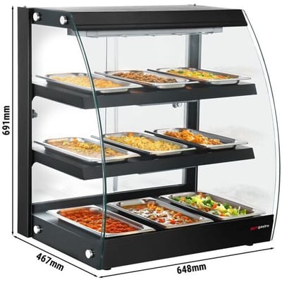 GGM Gastro Warmhaltevitrine - 650mm - 1,16 kW - mit 3 Ablagen - Schwarz