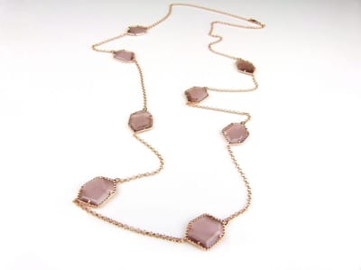 Zilveren halsketting halssnoer collier roos goud verguld Model Hexagon gezet met bruine stenen