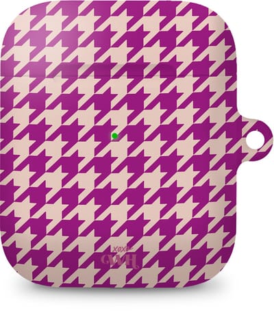 xoxo Wildhearts hoesje geschikt voor Airpods 1/2 - When In Paris - Ook als telefoonhoesje verkrijgbaar - schokbestendige case geschikt voor Airpod 1 en 2 - koptelefoon case - Geruit / geblokt hoesje - Kleurrijke case - paars / beige