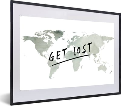 Poster in lijst - Fotolijst 60x40 cm - Posters - Wereldkaart - Quote - Grijs - Posterlijst zwart - Decoratie - Wanddecoratie woonkamer - Muurdecoratie slaapkamer