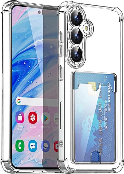 Transparant hoesje met Pasjeshouder geschikt voor Samsung Galaxy S25 Plus - Shock Proof Case - Kaarthouder