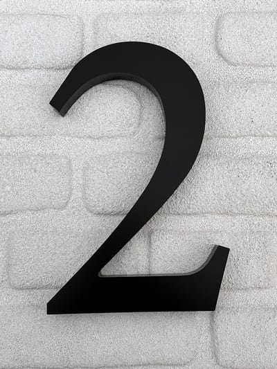 Promessa-Design - Huisnummer 2 Zwart Mat - Acrylaat 3D Groot - Hoogte 30 cm - Dikte 25 mm - onderhoudsvrij - Type 3D/Acrylaat/30/MatZwart/Roma2.