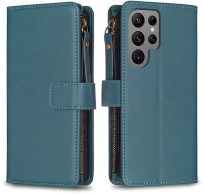 Voor Samsung Galaxy S24 Ultra 5G 9 kaartsleuven rits portemonnee lederen flip telefoonhoesje (groen)