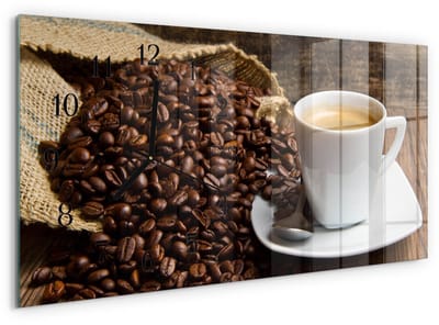 Tulup Wandklok - Koffie Gekleurde Glazen Klok - 60x30 cm - Bruin Glazen Klok Met Print - Zwarte Handen - Rechthoekige Wandklok - Wandklok Glas Decoratie - Gekleurde Glazen Klok
