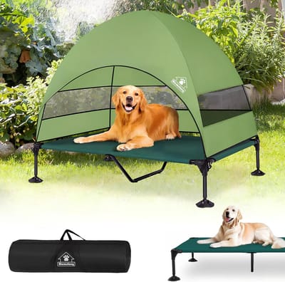 Verhoogd Hondenbed Buiten met Luifel - Ademend en Verstelbaar Hondententbed voor Tuin en Camping