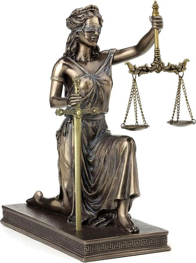 Veronese Design beeld/figuur - Vrouwe Justitia Knielend - KLEIN FORMAAT - (hxbxd) ca. 17cm x 13cm x 8cm