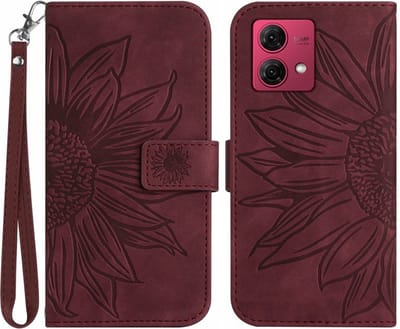 Coverup Hoesje - Geschikt voor Motorola Moto G84 Hoesje - Coverup Zonnebloem Book Case met Koord - Bordeaux