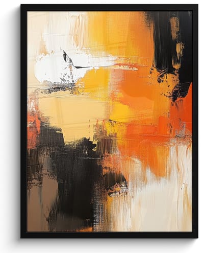 Poster in lijst - Fotolijst 50x70 cm - Posters - Abstract - Modern - Verflook - Herfst kleuren - Oranje - Posterlijst zwart - Decoratie - Wanddecoratie woonkamer - Muurdecoratie slaapkamer