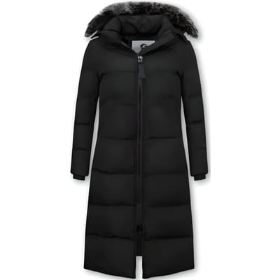 Puffer Jacket Dames Lang met Capuchon - Zwart