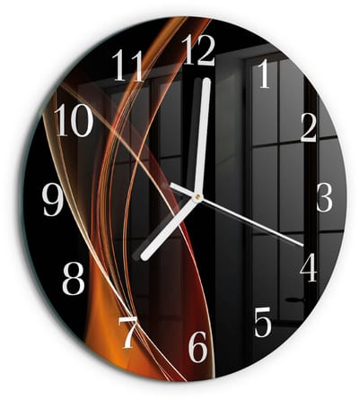 Tulup Wandklok - Abstracte lijnen Moderne Glazen Wandklok - 30fi cm - Oranje Wandklok Glas Met Motief - Witte Handen - Ronde Wandklok - Wandklok Glas Decoratie - Gekleurde Glazen Klok