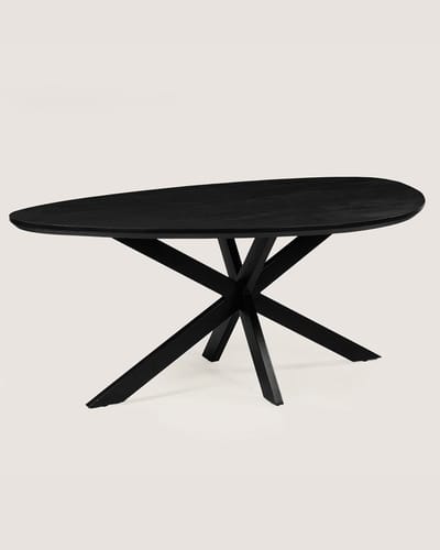 Organische Eettafel 180 cm Mangohout – Zwart – Zwart Metalen Matrix Onderstel – Elegant Chic – 4-5 Personen