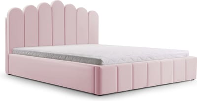 Tweepersoonsbed met fluwelen bekleding, met hoofdeinde, lattenbodem, bed voor volwassenen - BED 03 - 160x200 - Lichtroze (TRINITY 19)