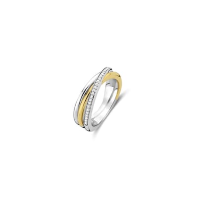 TI SENTO Dames Ring - 925 zilver - Zirkonia met geel verguld - Maat 17.75 mm / maat 56 - 12346ZY