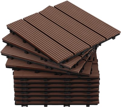 Terrastegels 4m² houten tegels 30x30 cm 44 stuks bruin voor terras, balkon, houten terrastegels met kliksysteem