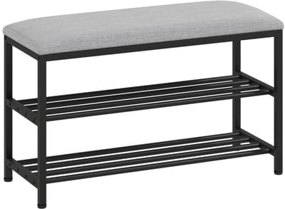 Merax Schoenenbank Met Zitkussen - Metalen Schoenrek Met Opbergruimte - 2 Open Schoenlagen - Zitbank Voor Hal Entree En Gang - Belastbaar Tot 150 Kg - Zwart - 81 X 31 X 50 Cm