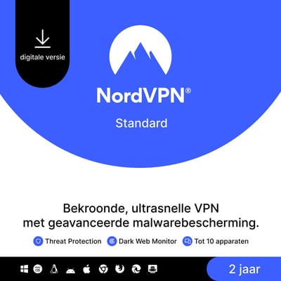 NordVPN Standard - VPN & Cybersecurity Software - 6 Apparaten - 2-jarig Abonnement - PC & Telefoon Download