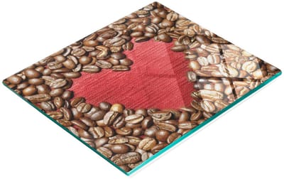 Stijlvol en duurzaam glazen bord met koffieboonhartprint, 60x52 cm