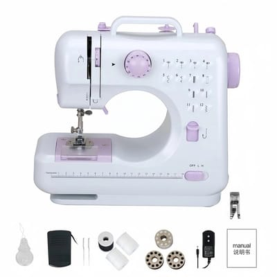 Novendo Goods – Elektrische Mini Naaimachine met 12 Steken – Dubbele Draad & 2 Snelheden – Compact Huishoudelijk Naaiapparaat 220V – Eenvoudig te Bedienen & Ideaal voor Beginners