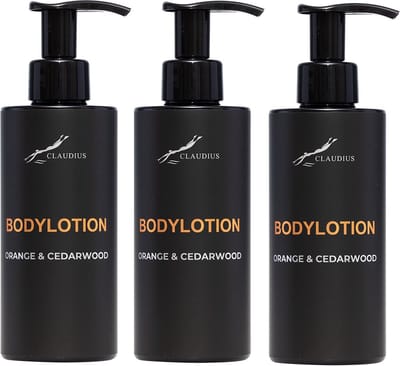 Bodylotion Sweet Orange & Cedarwood 300 ml - met pomp - zwarte fles - set van 3 stuks - Voordeelverpakking