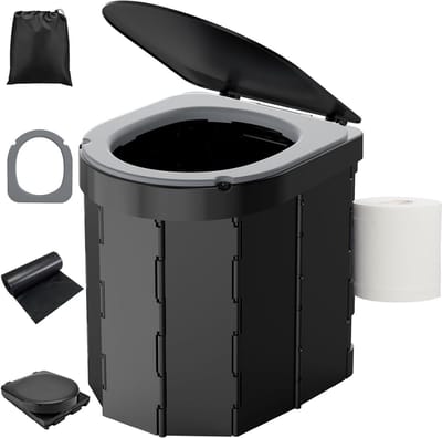 Draagbaar campingtoilet met deksel en comfortabel zitkussen 27 liter opvouwbaar toilet met toiletzak en papierrolhouder ideaal voor kamperen wandelen reizen vissen