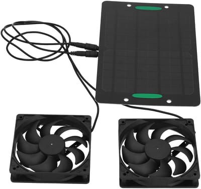 Allecto - Zonnepaneel Ventilatorkit - Draagbare Buitenventilator - Waterdicht - Dubbele Ventilator - Energiebesparend - Geschikt voor Kippenhokken ...