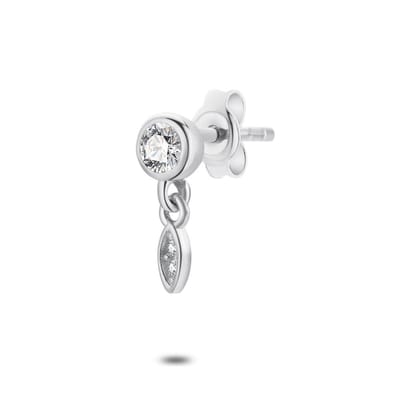 Twice As Nice Oorbel in zilver per stuk, ellips en rondje, zirkonia