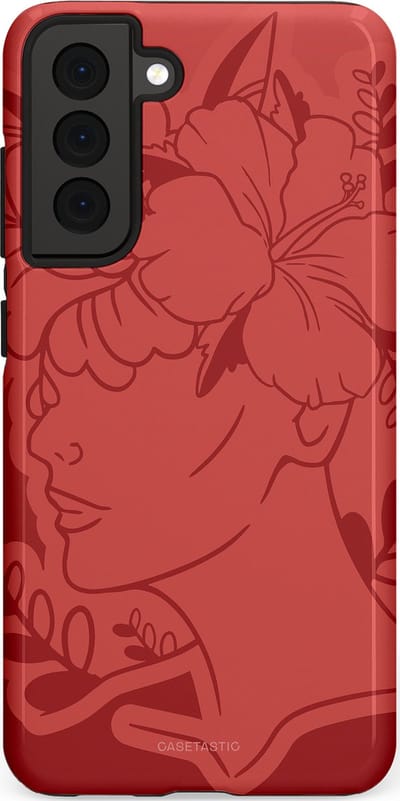 Casetastic hoesje geschikt voor Samsung Galaxy S21 FE 5G - Dubbellaagse bescherming - Bloemenfluistering - Fashion Case - Koraal Terracotta