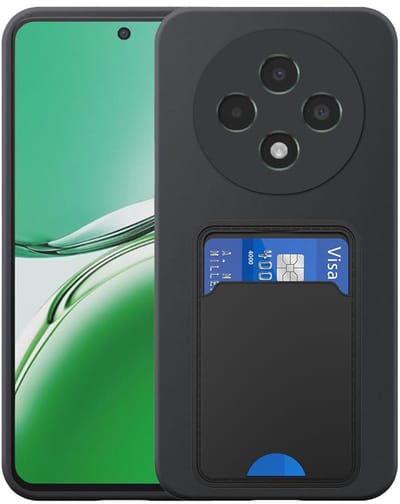 Geschikt voor Oppo Reno 12F Telefoonhoesje met TPU Pasjeshouder - Flexible Back Cover Case Siliconen TPU with Cardslot - Zwart - Smartphonica geschikt voor Oppo Reno 12F
