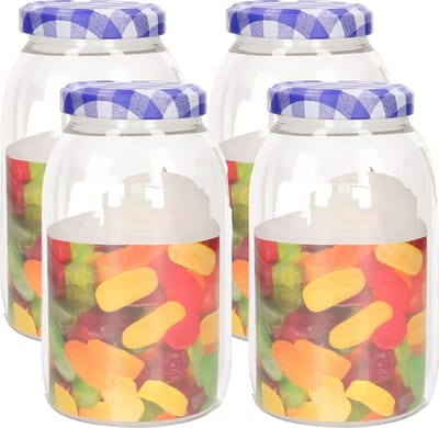 Plasticforte Weckpot/inmaakpot Classic - 4x - 750ml - kunststof - draaideksel - blauw - D9 x H15 cm