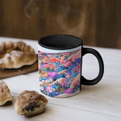 Magische Mok - Foto op Warmte Mokken - Koffiemok - Bloemenweide - Zee - Zomers - Magic Mok - Beker - 350 ML - Theemok